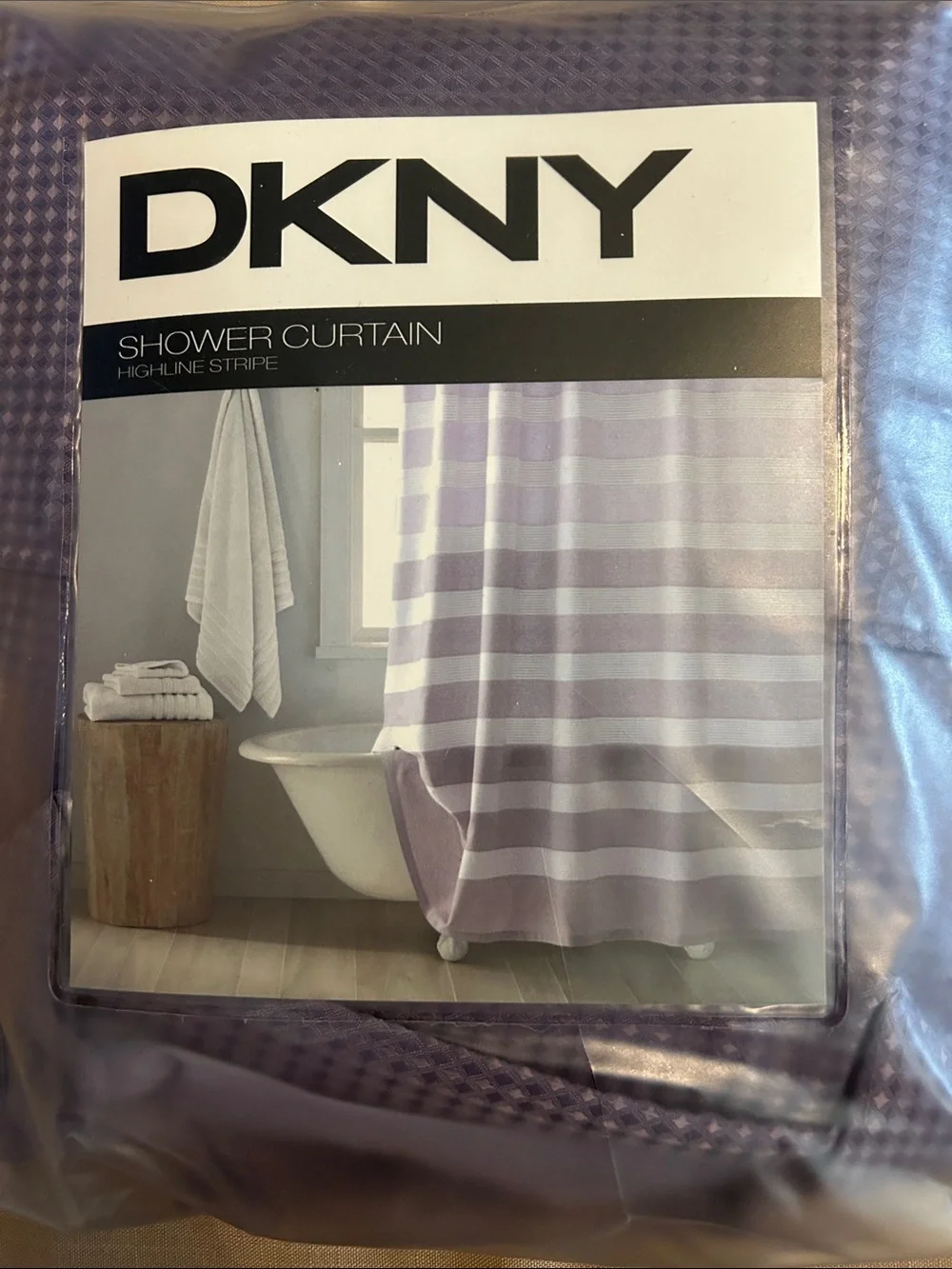 NWT DKNY Lavender and White Striped Shower Curtain